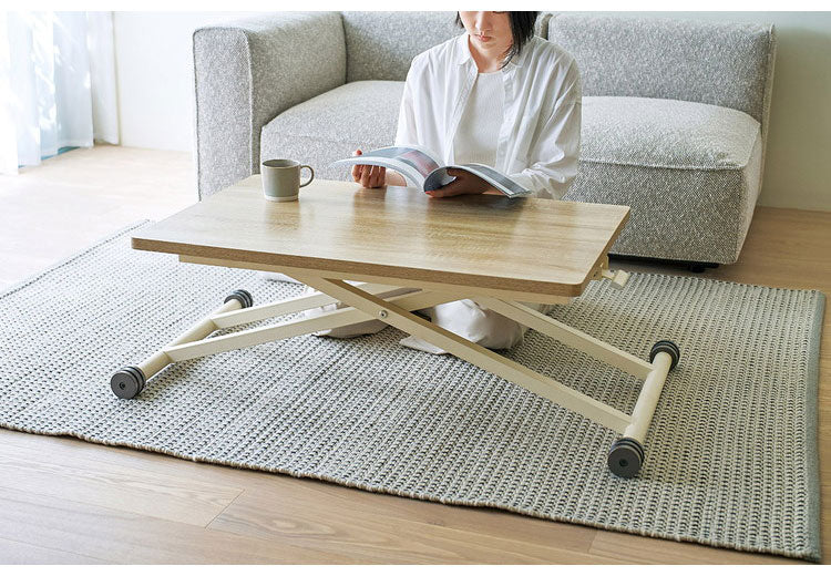 リフトテーブル 90×60 伸長式 テーブル 昇降テーブル ダイニングテーブル リビングテーブル 高さ調節 シンプル おしゃれ コンパクト 木目調 キャスター付(代引不可)