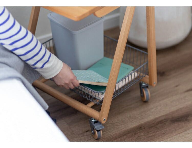 テーブルワゴン タブレットスタンド 収納カゴ キャスター付き テーブル ワゴン 天然木 収納 キャスター付きワゴン 作業台 おしゃれ かわいい シンプル サイドテーブル サイドワゴン デスク(代引不可)