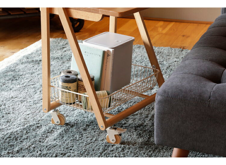 テーブルワゴン タブレットスタンド 収納カゴ キャスター付き テーブル ワゴン 天然木 収納 キャスター付きワゴン 作業台 おしゃれ かわいい シンプル サイドテーブル サイドワゴン デスク(代引不可)