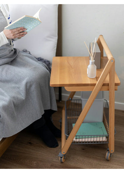 テーブルワゴン タブレットスタンド 収納カゴ キャスター付き テーブル ワゴン 天然木 収納 キャスター付きワゴン 作業台 おしゃれ かわいい シンプル サイドテーブル サイドワゴン デスク(代引不可)
