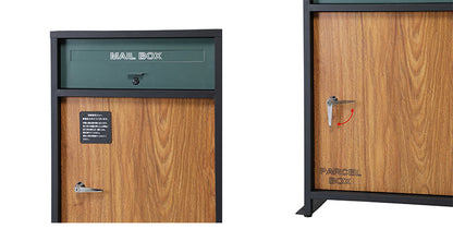 ルーノ宅配ボックス ブラック グレー スタンドポスト 郵便ポスト付き 一体型 郵便受け メッセージステッカー付き 木製風 木目 大容量 スチール製 鍵付き 印鑑ホルダー(代引不可)