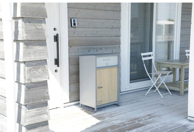 ルーノ宅配ボックス ブラック グレー スタンドポスト 郵便ポスト付き 一体型 郵便受け メッセージステッカー付き 木製風 木目 大容量 スチール製 鍵付き 印鑑ホルダー(代引不可)
