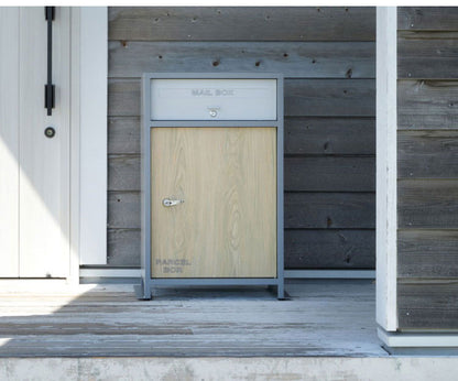 ルーノ宅配ボックス ブラック グレー スタンドポスト 郵便ポスト付き 一体型 郵便受け メッセージステッカー付き 木製風 木目 大容量 スチール製 鍵付き 印鑑ホルダー(代引不可)
