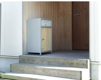 ルーノ宅配ボックス ブラック グレー スタンドポスト 郵便ポスト付き 一体型 郵便受け メッセージステッカー付き 木製風 木目 大容量 スチール製 鍵付き 印鑑ホルダー(代引不可)