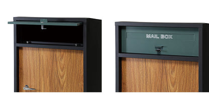 ルーノ宅配ボックス ブラック グレー スタンドポスト 郵便ポスト付き 一体型 郵便受け メッセージステッカー付き 木製風 木目 大容量 スチール製 鍵付き 印鑑ホルダー(代引不可)