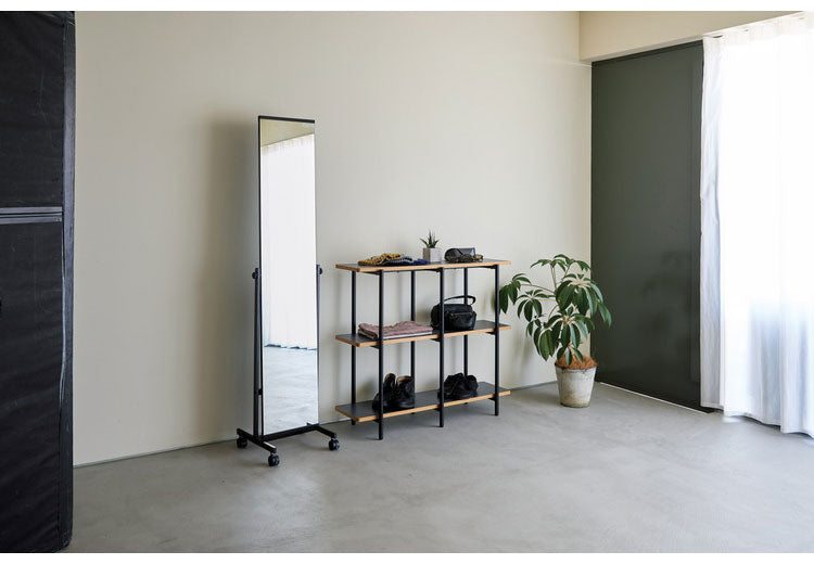 スタンドミラー スリムタイプ 幅37 奥行き36 高さ158.5 ミラー 鏡 全身鏡 姿見 スチール製 スチールフレーム キャスター付 ストッパー付 飛散防止 おしゃれ シンプル(代引不可)