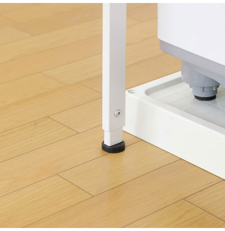 洗濯機ラック ランドリーラック 洗濯機上収納 洗面所収納 ランドリー収納 立て掛け スチール製 収納ラック ハンガーフレーム付 フレーム調整 調節可 省スペース 簡単設置 ホワイト(代引不可)