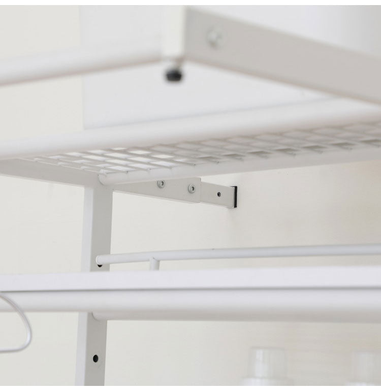 洗濯機ラック ランドリーラック 洗濯機上収納 洗面所収納 ランドリー収納 立て掛け スチール製 収納ラック ハンガーフレーム付 フレーム調整 調節可 省スペース 簡単設置 ホワイト(代引不可)