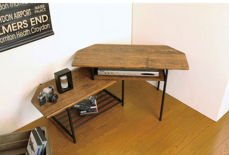 スライドTVボード ブラウン ローボード テレビ台 TV台 テレビボード スライド式 インダストリアル コーナーボード ディスプレイラック ヴィンテージ調 ディスプレイボード(代引不可)