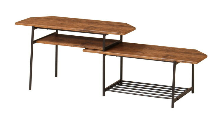 スライドTVボード ブラウン ローボード テレビ台 TV台 テレビボード スライド式 インダストリアル コーナーボード ディスプレイラック ヴィンテージ調 ディスプレイボード(代引不可)