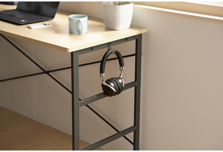 デスク 勉強机 幅90 奥行50 高さ72cm 木目調 アジャスター付き サイドフック付き コード穴 パソコンデスク 作業机 リモートワーク モダン おしゃれ 新生活 リビング オフィス ヴァンナ VAN-D90(NA)(代引不可)