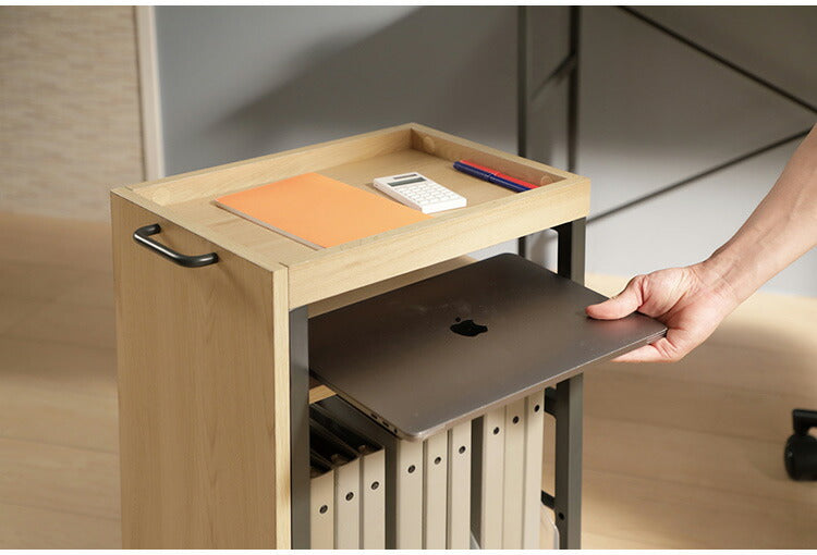 デスクワゴン A4サイズ可 幅27 奥行40.5 高さ61.5cm キャスター付き 高さ調節可能 可動棚 モダン おしゃれ リビング リモートワーク オフィス デスク ワゴン ヴァンナ VAN-W27(NA)(代引不可)