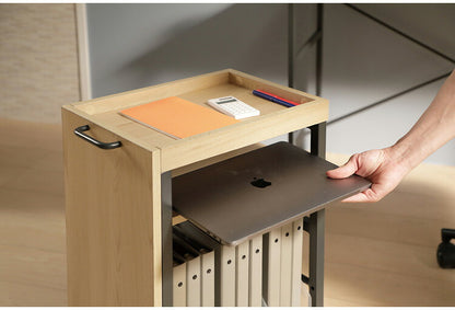 デスクワゴン A4サイズ可 幅27 奥行40.5 高さ61.5cm キャスター付き 高さ調節可能 可動棚 モダン おしゃれ リビング リモートワーク オフィス デスク ワゴン ヴァンナ VAN-W27(NA)(代引不可)