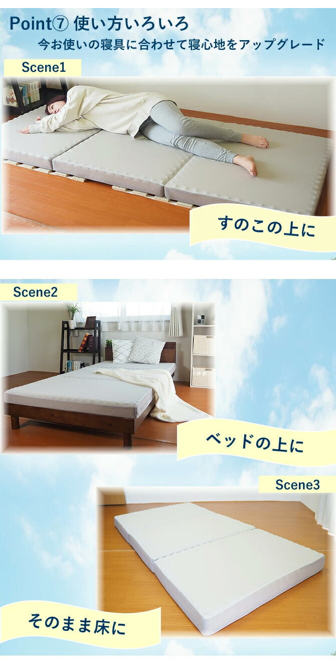 アキレス Achilles マットレス 調湿機能付き高反発三つ折りマットレス 日本製 高反発 3つ折り 厚さ10cm 体圧分散 通気 三つ折り ごろ寝 敷布団 折り畳み 高反発マットレス ベッドマットレス(代引不可)