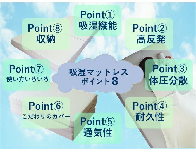 アキレス Achilles マットレス 調湿機能付き高反発三つ折りマットレス 日本製 高反発 3つ折り 厚さ10cm 体圧分散 通気 三つ折り ごろ寝 敷布団 折り畳み 高反発マットレス ベッドマットレス(代引不可)