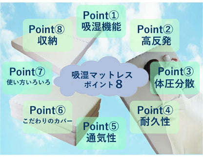 アキレス Achilles マットレス 調湿機能付き高反発三つ折りマットレス 日本製 高反発 3つ折り 厚さ10cm 体圧分散 通気 三つ折り ごろ寝 敷布団 折り畳み 高反発マットレス ベッドマットレス(代引不可)