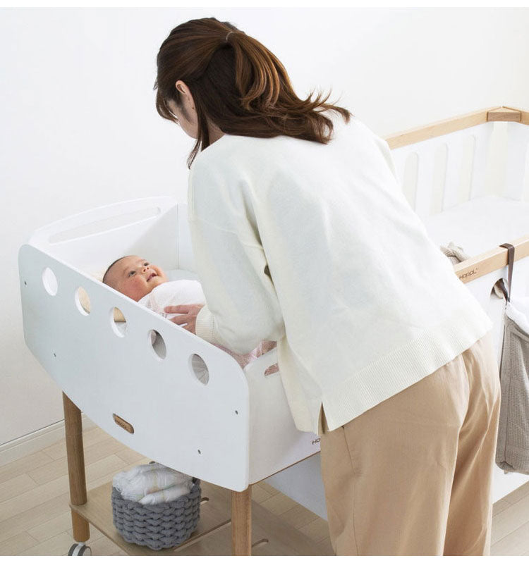 Hoppl bebed newborn べベッド ホップル ベビーベッド ニューボーン キャスター付き おしゃれ 北欧 ベッドフレーム 簡易ベッド おむつ台 韓国 白 天然木 木製(代引不可)