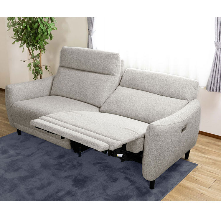 マカロフ 3P ソファ モーションソファ リクライニング カウチ USBポート ノックダウン仕様 ヘッドレスト 充電電動 可動式 木製脚 幅195cm 奥行96-160cm(代引不可)