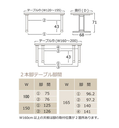 アルボル YUME2 耳付き ダイニングテーブル T テーブル 机 2本脚 ナチュラル ブラウン オーク材 北欧 幅165cm 奥行95cm 高さ71cm おしゃれ あたたかみ シンプル(代引不可)