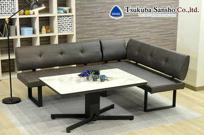 筑波産商 グリート ディナーソファ ダイニングソファ 3人掛け 三人掛け L字 ブラック グレー ファブリック ハイバック おしゃれ 北欧 ヴィンテージ 肘無し ソファー コーナーソファー(代引不可)