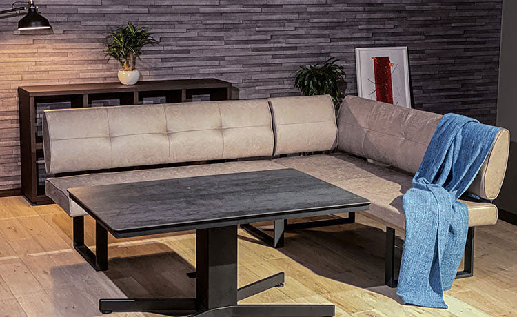 筑波産商 グリート ディナーソファ ダイニングソファ 3人掛け 三人掛け L字 ブラック グレー ファブリック ハイバック おしゃれ 北欧 ヴィンテージ 肘無し ソファー コーナーソファー(代引不可)