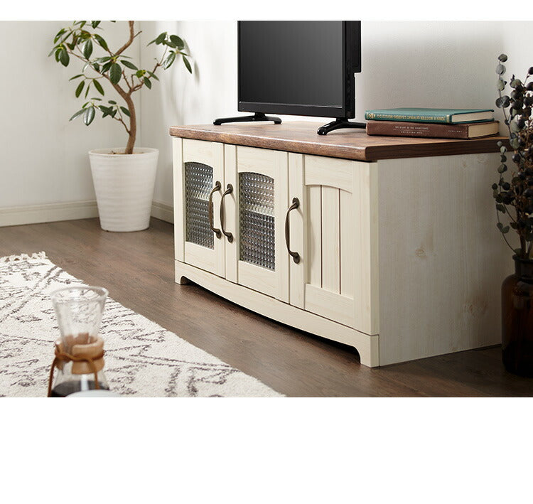 カントリー TV台 テレビ台 幅80cm かわいい アンティーク レトロ風 おしゃれ テレビボード ローボード TVボード フレンチ 木目調 木製 収納 扉付き ガラス扉(代引不可)