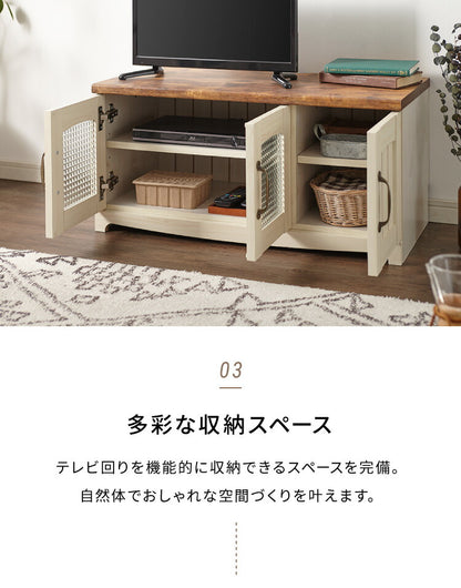 カントリー TV台 テレビ台 幅80cm かわいい アンティーク レトロ風 おしゃれ テレビボード ローボード TVボード フレンチ 木目調 木製 収納 扉付き ガラス扉(代引不可)