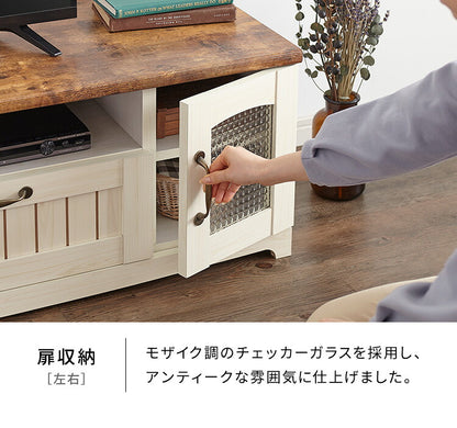 カントリー TV台 テレビ台 幅105cm かわいい アンティーク レトロ風 おしゃれ テレビボード ローボード TVボード フレンチ 木目調 木製 収納 扉付き ガラス扉(代引不可)