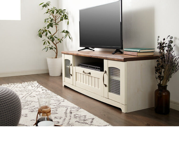 カントリー TV台 テレビ台 幅105cm かわいい アンティーク レトロ風 おしゃれ テレビボード ローボード TVボード フレンチ 木目調 木製 収納 扉付き ガラス扉(代引不可)