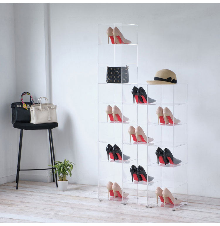 アクリル シューズラック 3段×2個組 透明 見せる収納 シューズケース シューズボックス スニーカーラック コレクションケース ディスプレイラック シンプル おしゃれ(代引不可)