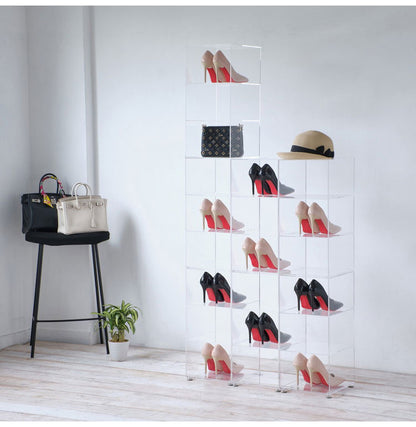 アクリル シューズラック 3段×2個組 透明 見せる収納 シューズケース シューズボックス スニーカーラック コレクションケース ディスプレイラック シンプル おしゃれ(代引不可)