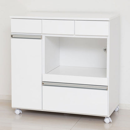 キッチンカウンター 完成品 幅82 レンジワゴン 間仕切り 背面化粧仕上げ 鏡面 白 ホワイト 食器棚 キッチンワゴン スライド棚 コンセント シンプル おしゃれ(代引不可)