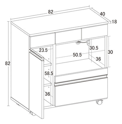 キッチンカウンター 完成品 幅82 レンジワゴン 間仕切り 背面化粧仕上げ 鏡面 白 ホワイト 食器棚 キッチンワゴン スライド棚 コンセント シンプル おしゃれ(代引不可)