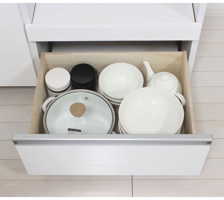 キッチンカウンター 完成品 幅82 レンジワゴン 間仕切り 背面化粧仕上げ 鏡面 白 ホワイト 食器棚 キッチンワゴン スライド棚 コンセント シンプル おしゃれ(代引不可)