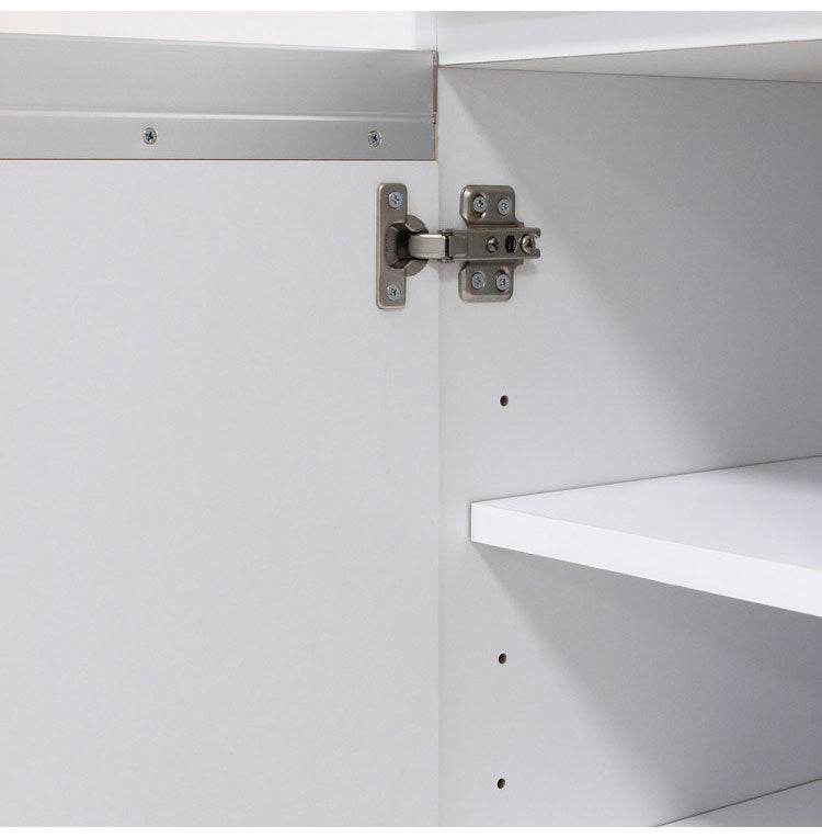 キッチンカウンター 完成品 幅82 レンジワゴン 間仕切り 背面化粧仕上げ 鏡面 白 ホワイト 食器棚 キッチンワゴン スライド棚 コンセント シンプル おしゃれ(代引不可)