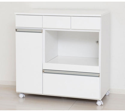 キッチンカウンター 完成品 幅82 レンジワゴン 間仕切り 背面化粧仕上げ 鏡面 白 ホワイト 食器棚 キッチンワゴン スライド棚 コンセント シンプル おしゃれ(代引不可)