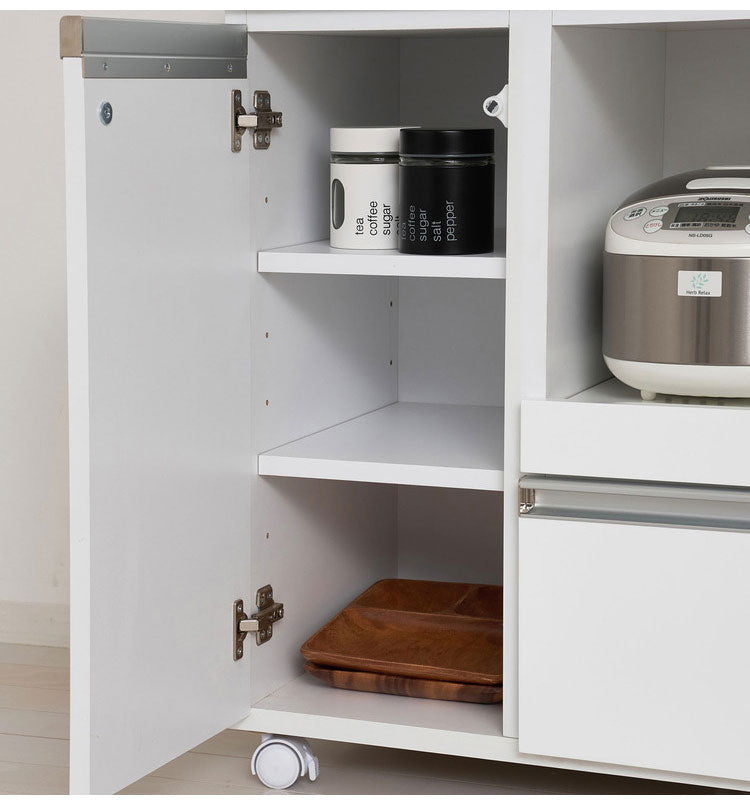 キッチンカウンター 完成品 幅82 レンジワゴン 間仕切り 背面化粧仕上げ 鏡面 白 ホワイト 食器棚 キッチンワゴン スライド棚 コンセント シンプル おしゃれ(代引不可)