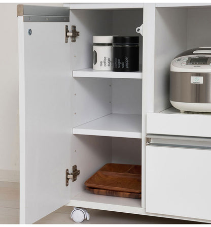 キッチンカウンター 完成品 幅82 レンジワゴン 間仕切り 背面化粧仕上げ 鏡面 白 ホワイト 食器棚 キッチンワゴン スライド棚 コンセント シンプル おしゃれ(代引不可)