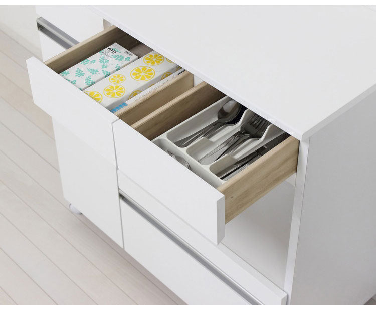 キッチンカウンター 完成品 幅82 レンジワゴン 間仕切り 背面化粧仕上げ 鏡面 白 ホワイト 食器棚 キッチンワゴン スライド棚 コンセント シンプル おしゃれ(代引不可)