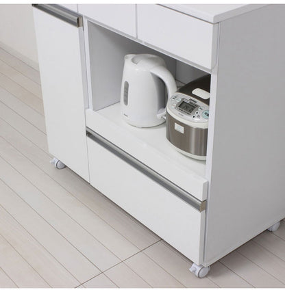 キッチンカウンター 完成品 幅82 レンジワゴン 間仕切り 背面化粧仕上げ 鏡面 白 ホワイト 食器棚 キッチンワゴン スライド棚 コンセント シンプル おしゃれ(代引不可)