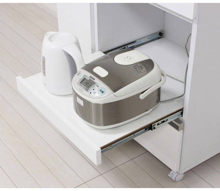 キッチンカウンター 完成品 幅82 レンジワゴン 間仕切り 背面化粧仕上げ 鏡面 白 ホワイト 食器棚 キッチンワゴン スライド棚 コンセント シンプル おしゃれ(代引不可)