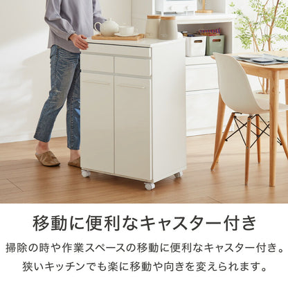 スライド棚付きダストボックス 分別 大容量 2分別 ごみ箱 ゴミ箱 幅55 スリム キッチンカウンター 鏡面 間仕切り スライドトレー レンジ台 キッチンラック 白 ホワイト キャスター おしゃれ(代引不可)