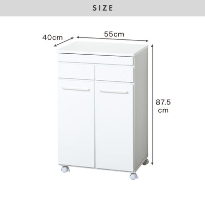 スライド棚付きダストボックス 分別 大容量 2分別 ごみ箱 ゴミ箱 幅55 スリム キッチンカウンター 鏡面 間仕切り スライドトレー レンジ台 キッチンラック 白 ホワイト キャスター おしゃれ(代引不可)