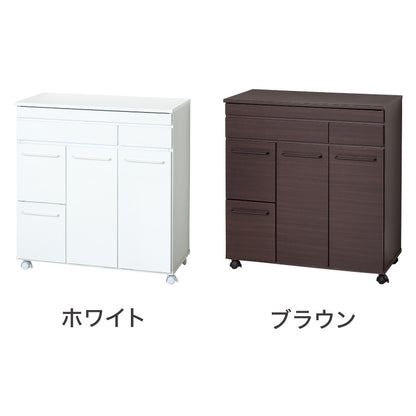 スライド棚付きダストボックス 分別 大容量 4分別 ごみ箱 ゴミ箱 幅82 スリム キッチンカウンター 鏡面 間仕切り スライドトレー レンジ台 キッチンラック 白 ホワイト キャスター おしゃれ(代引不可)