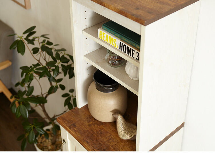 キャビネット 幅40cm カントリー かわいい アンティーク レトロ風 ハイタイプ おしゃれ 高さ151cm スリム 棚 取っ手 キッチン(代引不可)