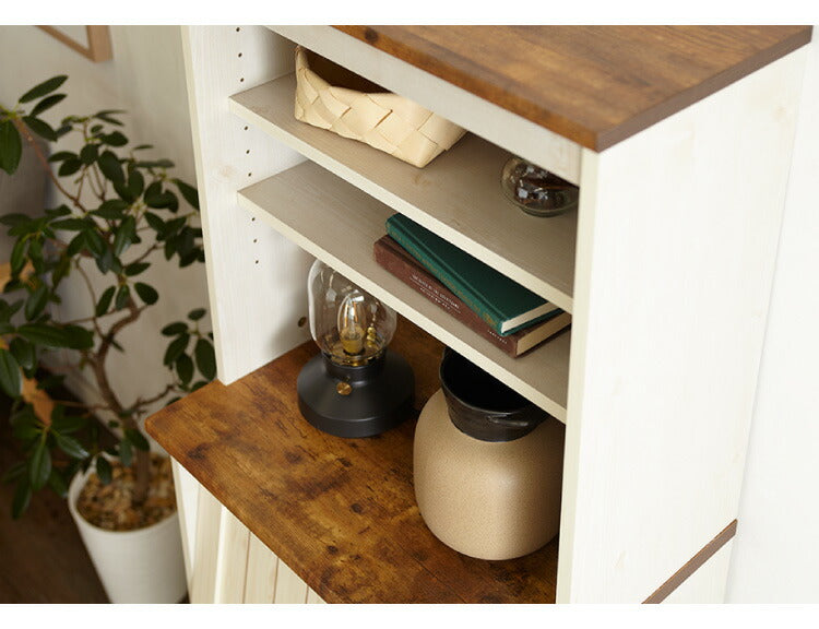 フラップ キャビネット カントリー かわいい アンティーク レトロ風 おしゃれ マガジンラック 幅60cm 高さ151cm 書棚 フラップ扉(代引不可)