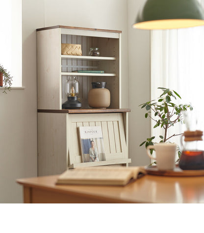 フラップ キャビネット カントリー かわいい アンティーク レトロ風 おしゃれ マガジンラック 幅60cm 高さ151cm 書棚 フラップ扉(代引不可)