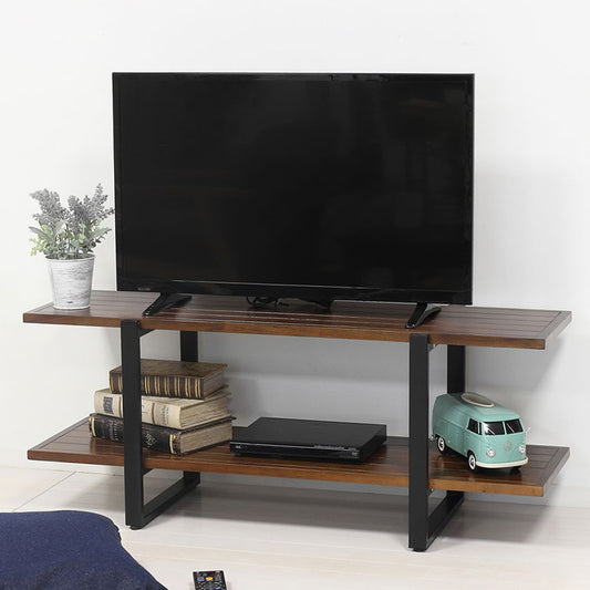 マホガニー天然木 テレビ台 幅105 アンティーク調 ローボード スチール脚 テレビボード TV台 TVボード ラック 棚 おしゃれ(代引不可)