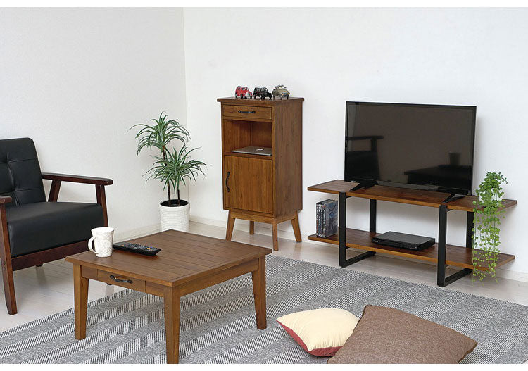 マホガニー天然木 テレビ台 幅105 アンティーク調 ローボード スチール脚 テレビボード TV台 TVボード ラック 棚 おしゃれ(代引不可)