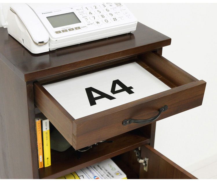 マホガニー天然木 電話台 FAX台 幅42 アンティーク調 ルーター収納 モデム収納 ルーターラック モデムラック 背面 コード穴 おしゃれ(代引不可)